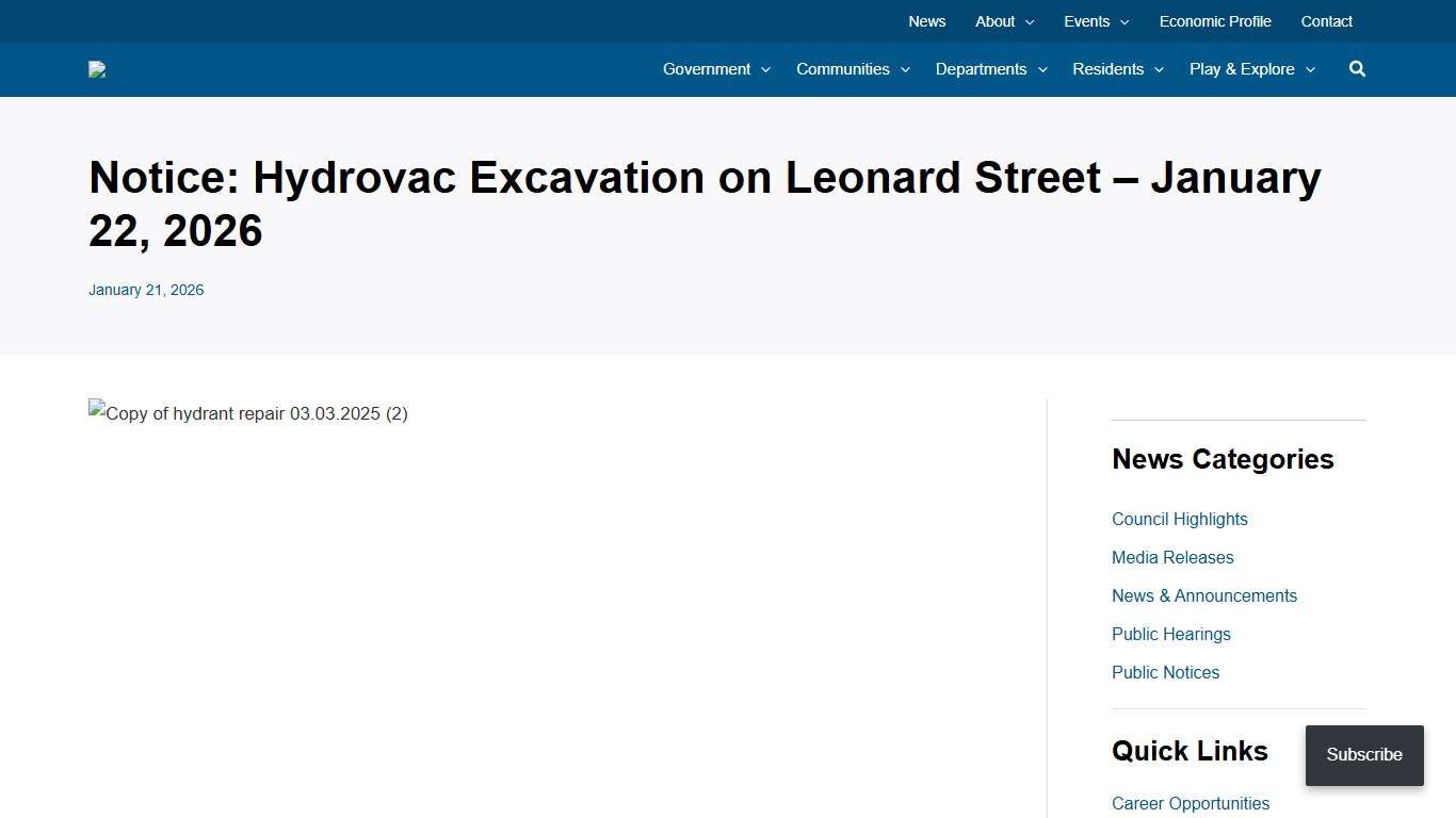 {{ Notice: Hydrovac Excavation on Leonard Street - January 22, 2026 }} MD Greenview No. 16